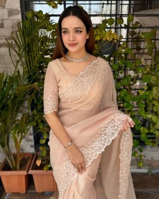 Beautiful Embroidery Work Saree With Sequins Work Blouse