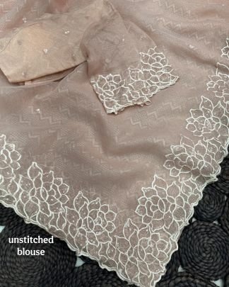 Beautiful Embroidery Work Saree With Sequins Work Blouse