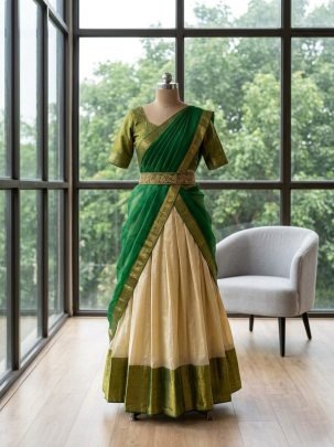 Beautiful Green Cotton Silk Fabric Lehenga With Dupatta