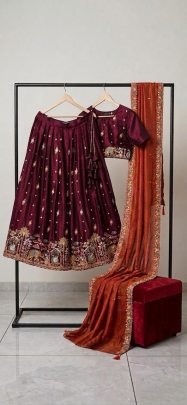 Festive Wear Beautiful Maroon Space Silk Lehenga