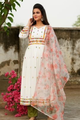 Beautiful Multy Color Thread Embroidery Work White Suits