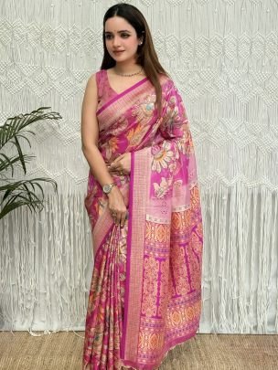 Beautiful Pink Viscose Silk Saree For Festive Wear 