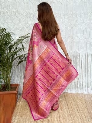 Beautiful Pink Viscose Silk Saree For Festive Wear