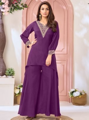 Beautiful Purple Colour Cord Set For Casual Wear