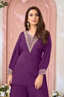 Beautiful Purple Colour Cord Set For Casual Wear
