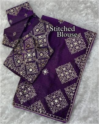 Beautiful Purple Embroidery Work Saree With Blouse