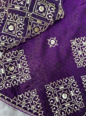 Beautiful Purple Embroidery Work Saree With Blouse