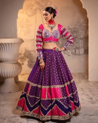 Beautiful Purple Muslin Cotton Lehenga With Real Mirror Work