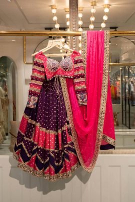 Beautiful Purple Muslin Cotton Lehenga With Real Mirror Work