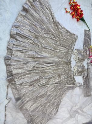Beige Premium Butterfly Net Lehenga Choli With Heavy Embroidery