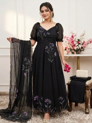 Handprint  Georgette Anarkali Suit By Fab Funda 