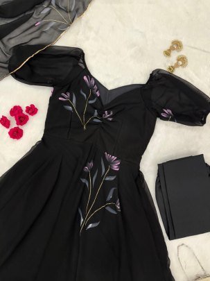 Handprint  Georgette Anarkali Suit By Fab Funda