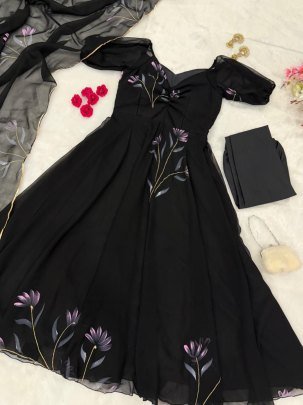 Handprint  Georgette Anarkali Suit By Fab Funda