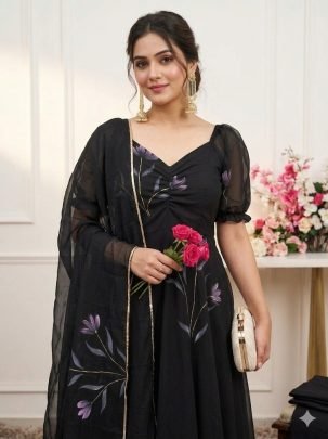 Handprint  Georgette Anarkali Suit By Fab Funda