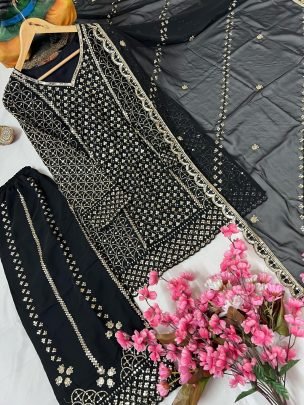 Black lace work  Kurti Plazzo Set