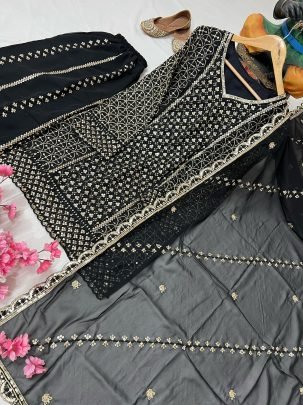 Black lace work  Kurti Plazzo Set