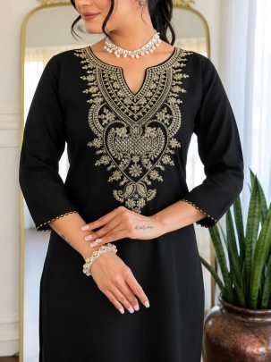 Black Royale Embroidered Cotton Kurta Pant Set