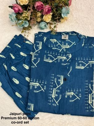 Block Printed  Rama Colour Co Ord  Set