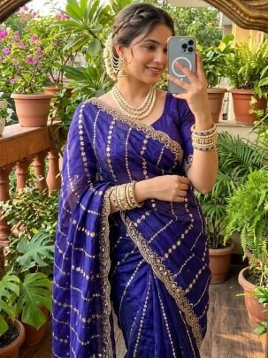 Blue Colour Hand Work Saree