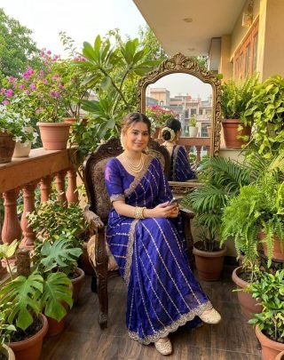 Blue Colour Hand Work Saree