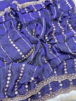 Blue Colour Hand Work Saree