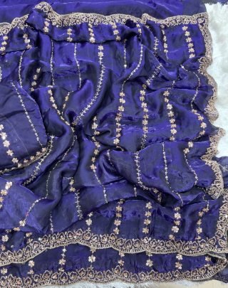 Blue Colour Hand Work Saree