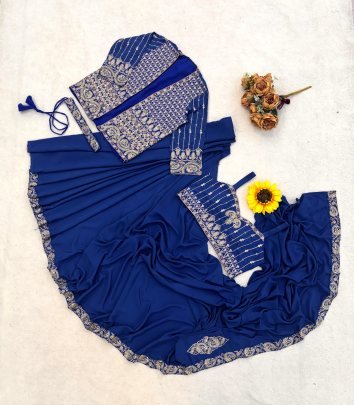 Blue Colour Ready To Wear Saree With Jacket