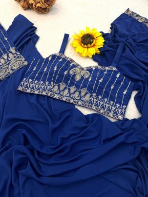 Blue Colour Ready To Wear Saree With Jacket