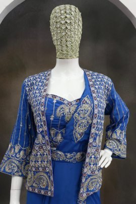 Blue Colour Ready To Wear Saree With Jacket