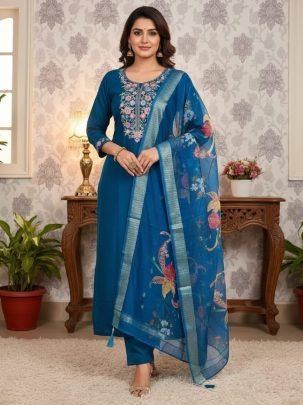 Blue Grace  Embroidry Work 3 Pis Kurti Set
