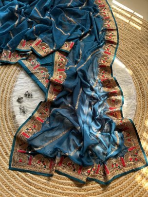 Blue Pure Georgette Saree