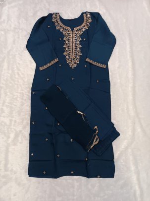 Elegant Rama Embroidered Straight Kurti Pant Set