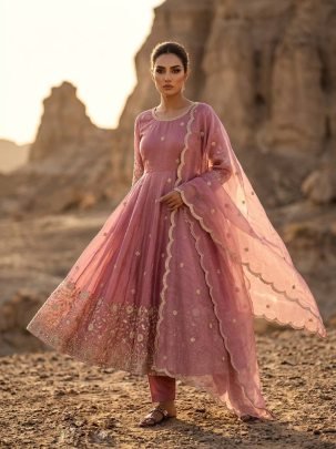 Blush Aura Fendy Silk Anarkali Gown Set with Dupatta