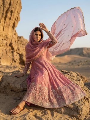 Blush Aura Fendy Silk Anarkali Gown Set with Dupatta