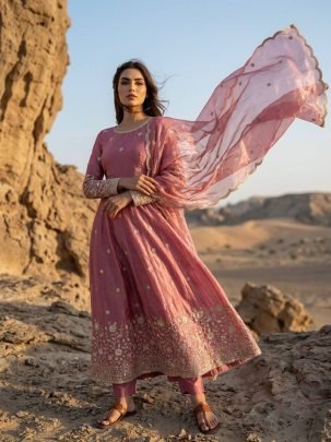 Blush Aura Fendy Silk Anarkali Gown Set with Dupatta