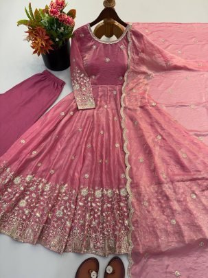 Blush Aura Fendy Silk Anarkali Gown Set with Dupatta