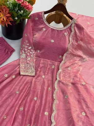 Blush Aura Fendy Silk Anarkali Gown Set with Dupatta