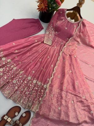Blush Aura Fendy Silk Anarkali Gown Set with Dupatta