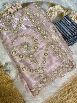 Blush Pink Satin Organza Bridal Saree