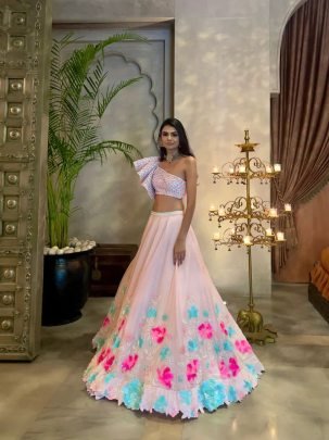 Blush Pink Wedding Wear Faux Georgette Designer Lehenga Choli 