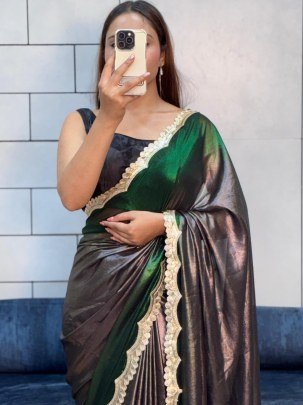 Bottle Green With Coper Colour  Double Shaded Saree