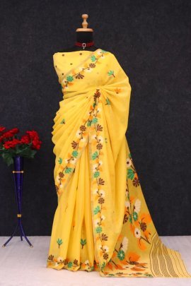 Bright Blossom  Yellow Fancy Saree