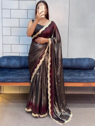 Brown Colour Embroidery Coding Double Shade Saree