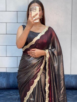 Brown Colour Embroidery Coding Double Shade Saree