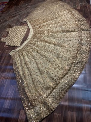Brown Net Sequins Work Lehenga Choli With Zari Work Dupatta