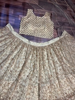 Brown Net Sequins Work Lehenga Choli With Zari Work Dupatta