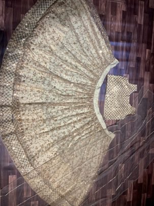 Brown Net Sequins Work Lehenga Choli With Zari Work Dupatta