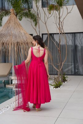 Chanderi Fabric Rani Pink Colour Anarkali Suit