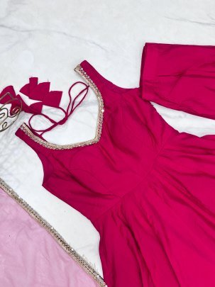 Chanderi Fabric Rani Pink Colour Anarkali Suit