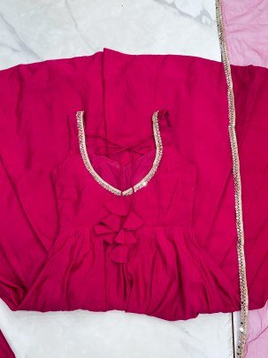 Chanderi Fabric Rani Pink Colour Anarkali Suit